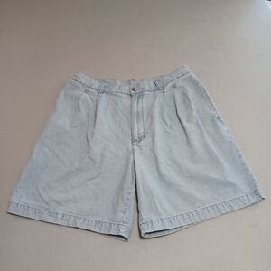 Preswick & Moore Mens Light Wash Denim Pleated Shorts Size 34 Blue Cotton 100%